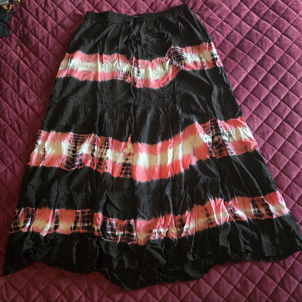 Black And Pink Tie-dye Maxi Skirt